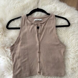 Abercrombie & Fitch Beige Sleeveless Button-Down crop Top
